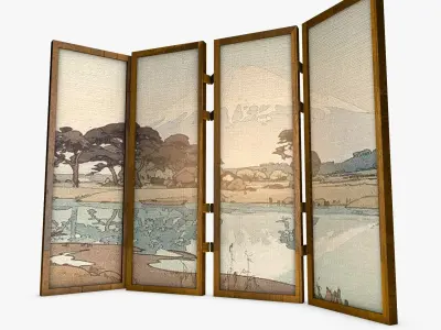 Japanese Shoji Screen Panel Room Divider Low Poly Low-poly 3D model