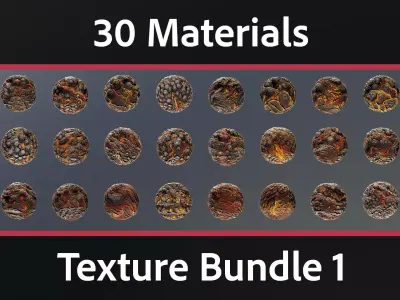 30 Materials Lava Seamless PBR Bundle 1 Texture