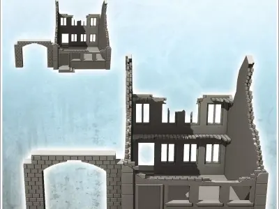 Ruined house with stairs and arch 13 - Modern WW2 WW1 World War  3D print model