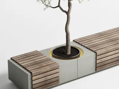 Urban Environment Urban Furniture Green Benches  3D model