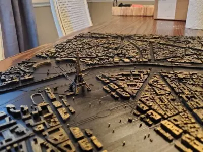 3D Paris Map City Art Landmark Model of Paris Skyline Art 3D print model