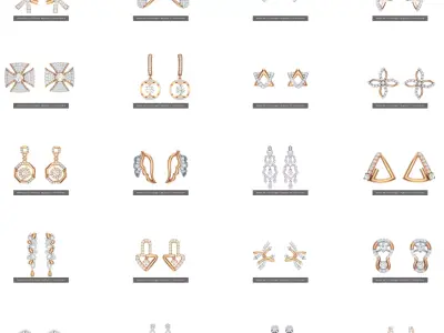 29 Women Diamond Earrings stl obj gltf glb 3mf renders details  3D Model Pack