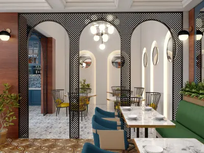 Restaurant floor plan of computer game 3D model