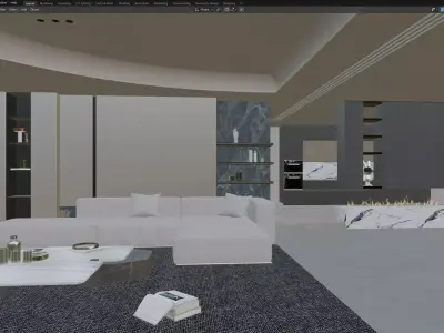 Modern Minimalist Living Area With Open Kitchen 3D model