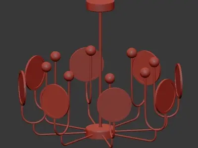 OLEANA gold chandelier with circular mirrors 3D model
