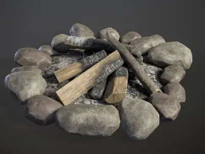 Bonfire with Hanging Cauldrons and firewood 3D Model Pack