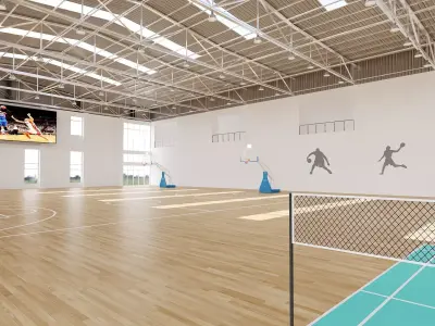 Large Indoor Basketball Gym with Badminton Courts 3D Asset 3D model