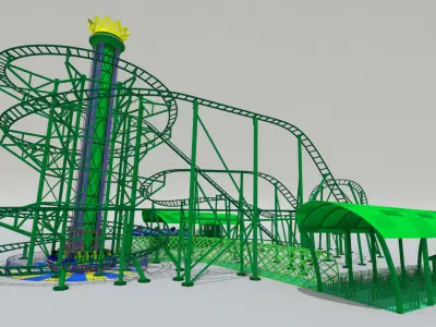 Roller Coaster Drop Tower Rides Low-poly 3D model