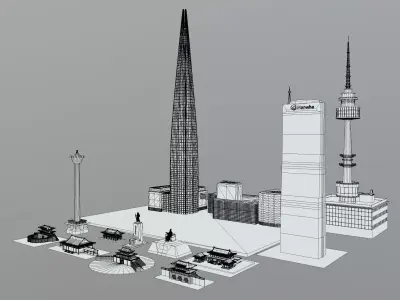 Famous buildings in South Korea 3D Model Pack Low-poly 3D model