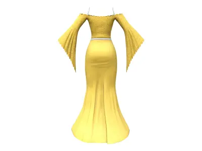 Strapless Long Evening Dress With Angle Sleeves Low-poly 3D model