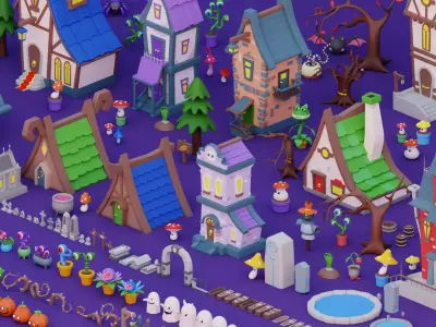 Cozy Cartoon Halloween 3D Asset Pack Low-poly 3D model
