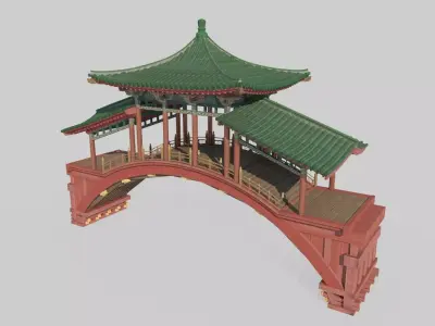 Ancient Asian Palace Wind and Rain Bridges 3D model