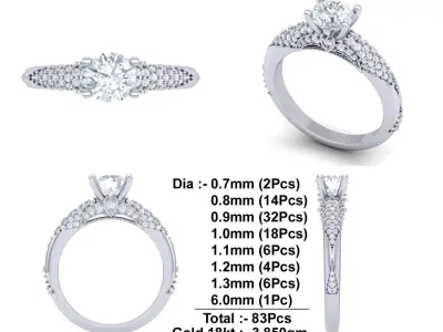 Solitaire Engagement Wedding Rings Double halo Bridal Ring 3D print model