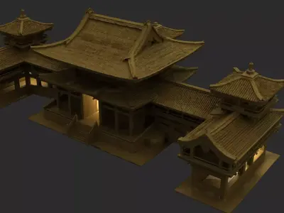 Chinese Wooden Ancient House  Low-poly 3D model