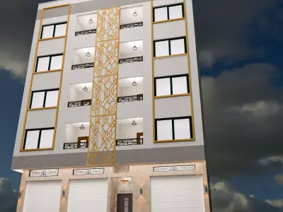immeuble building with garages and balconies 3D model