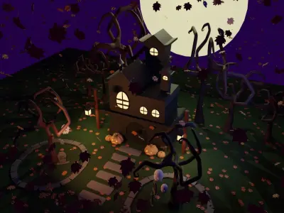 Spooky halloween castle Low-poly 3D model