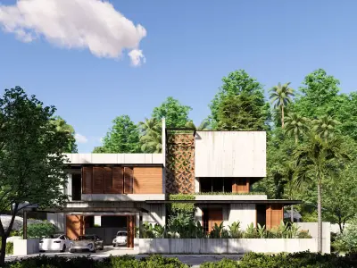 Tropical Brutalism House Modern 3D SketchUp Scene Low-poly 3D model