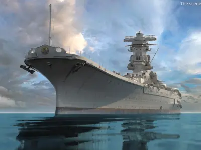  Naval Gun Turret Battleship on Sea 