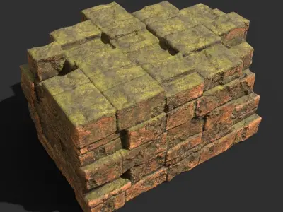 Low poly Terracotta Ruin Medieval Construction Low-poly 3D model