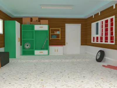 Cartoon house vs gara 3D model Low-poly 3D model