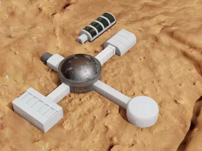 Martian base-farm Low-poly 3D model