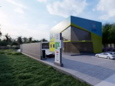 Modern EV Charging Station and Office Building Exterior 3D model