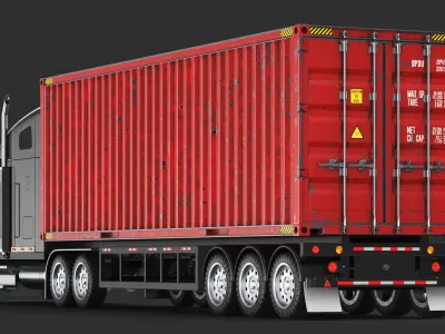  Detailed Long Hood Container Truck 