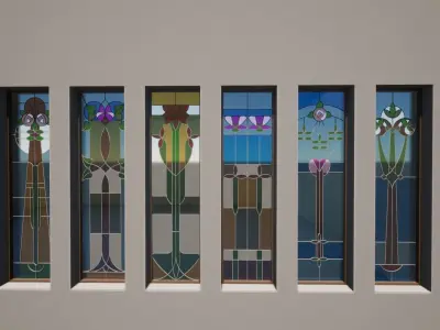 Floral Stained Glass Window pack  Low-poly 3D model