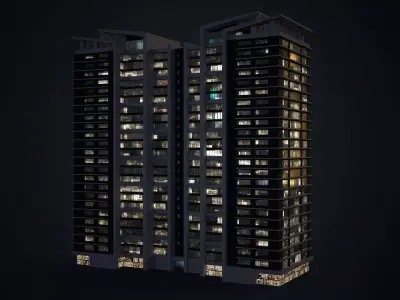 Apartment Building Day and Night Low-poly 3D model