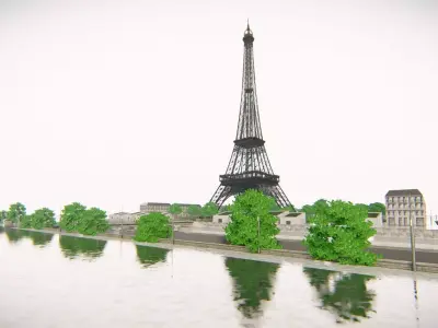 Eiffel Tower and Trocadero Gardens Paris Land Low-poly 3D model