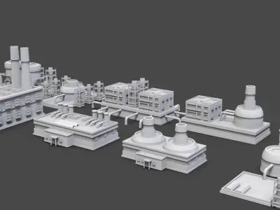 Low Poly 10 Industrial Buildings Mini Pack 7 - Untextured Low-poly 3D model