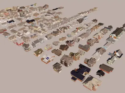 American suburbia set 150 houses with interiors 3D model