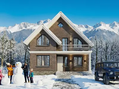 Brick house with an attic 3D model