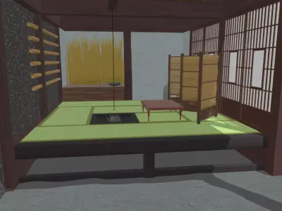 Interior of an old Japanese wooden building 3D model