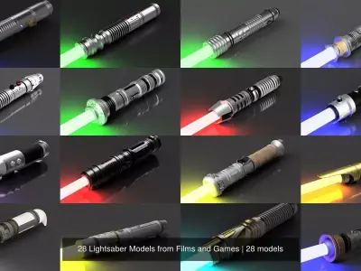 28 Lightsaber Models from Films and Games 3D Model Pack
