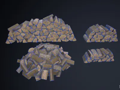 Split Logs Wooden Fire Stack Pile Low-poly 3D model