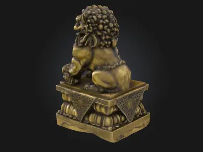 Guardian Lion Statue  Traditional Protector Sculpture 3D model