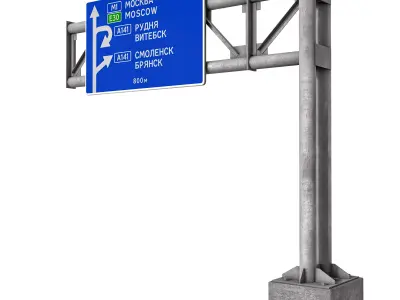 Direction sign on an L-shaped support 3D model