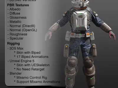 Space Marshal Male Low-poly 3D model