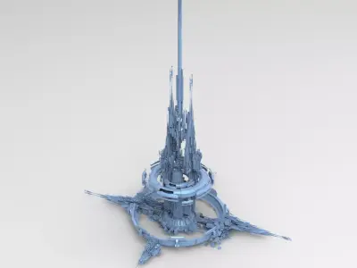 Cloud city island Cycle Ringed Tower  Low-poly 3D model