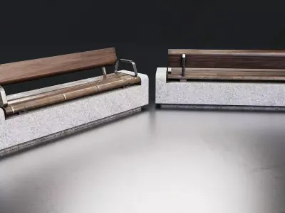 Modern Concrete and Wood Park Bench Low-poly 3D model