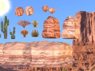 PSX style Western desert pack Low-poly 3D model