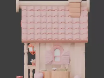 Stylized Valentine House 3D Model Low-poly 3D model