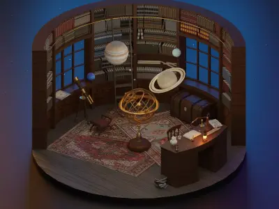 Astronomy room Low-poly 3D model