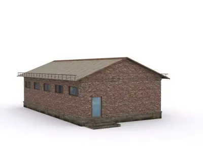 Hangar brick building Low-poly 3D model