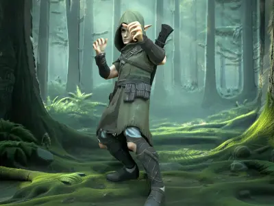 Lean Forest Elf Scout 3D Character - Rigged And Animated Low-poly 3D model