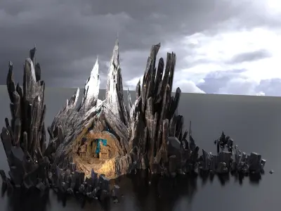 Alien crystal cliff ruins 3D model