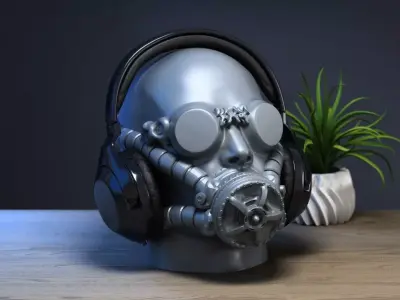Human head with mask headdphone Stand 3D print model