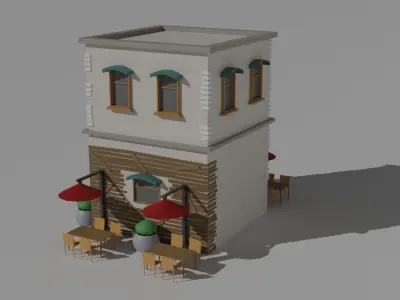 Low Poly Old Shop Building Low-poly 3D model