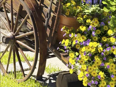 Bullock kart  with Flower pots 3D model